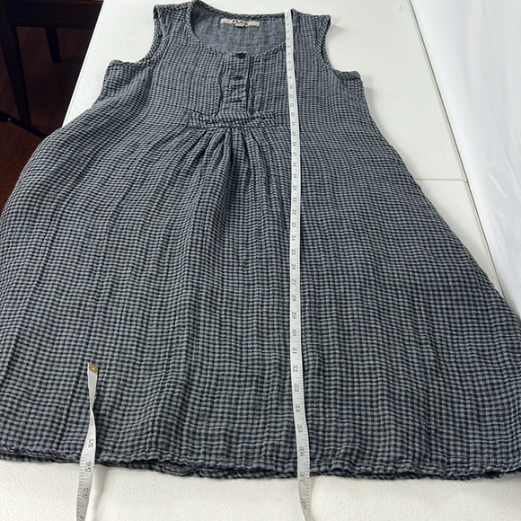 FLAX Sz P (4/6) Dress Gingham Linen Scoop Neck Sleeveless Black/Gray Lagenlook - Picture 7 of 11